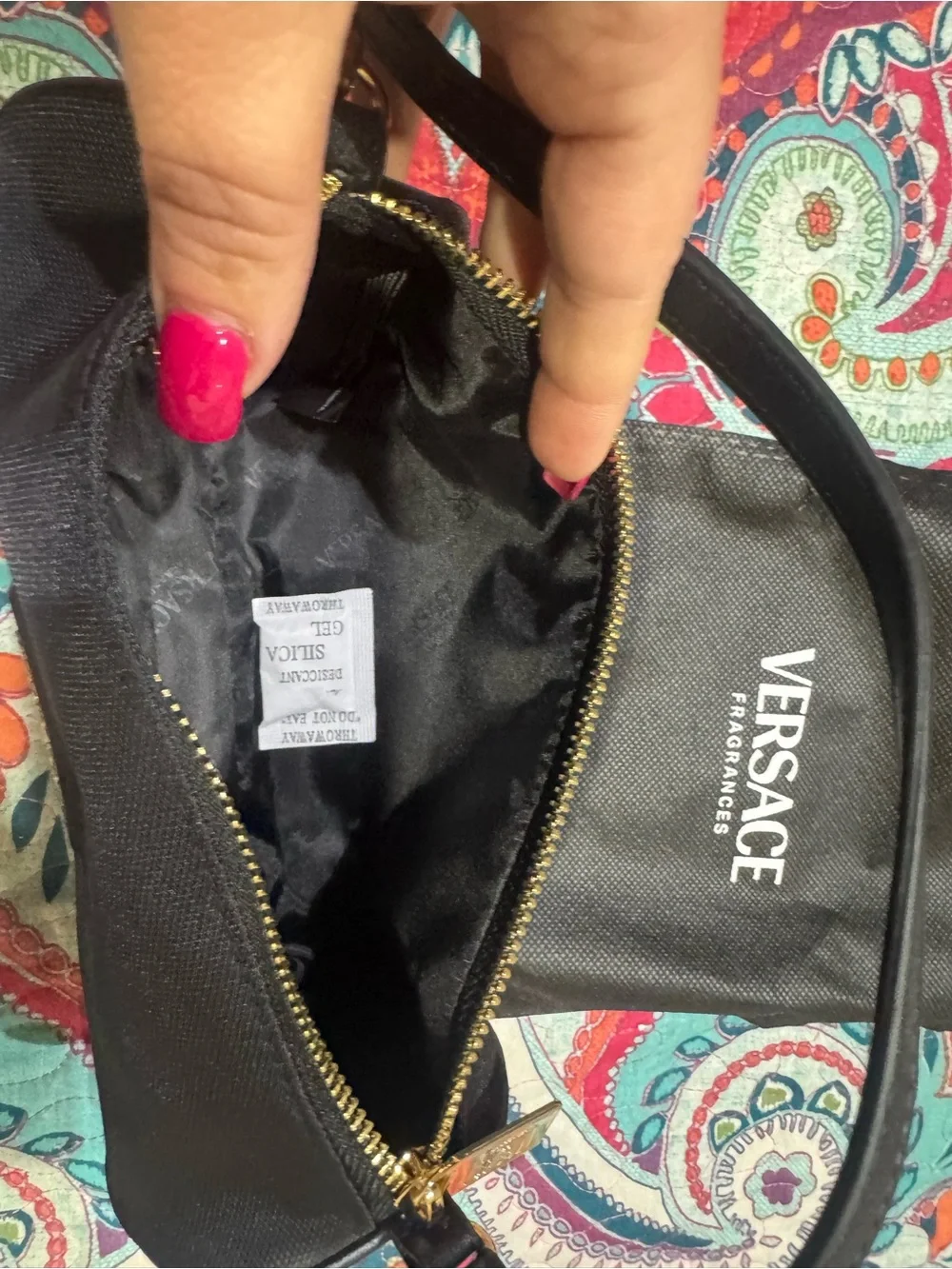 Versace Black Fabric Pouch with Gold Logo